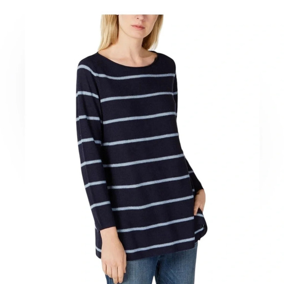 EILEEN FISHER Midnight Blue Striped Alpaca Blend Knit Sweater - Picture 9 of 9